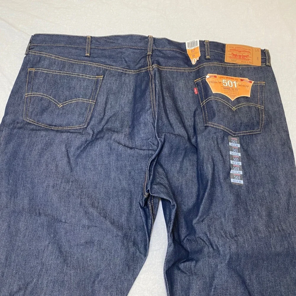 NWT Levi's 501 Original Fit Jeans Men's 54x30 Big & Tall Button Fly Dark Wash